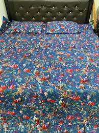 printed blue bird print reversible bed