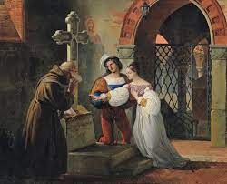 Romeo and juliet meet at the ball and are instantly attracted to each other. Francesco Hayez 1791 1882 The Marriage Of Romeo And Juliet 1830 Romeo And Juliet Historical Painting Italian Art