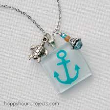 Painted Anchor Glass Tile Necklace And
