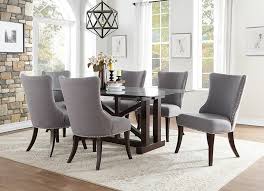 Collection by modern dining tables. Transitional Dining Room Furniture Rectangular Glass Table Gray Chair Set Ifd Furnishings