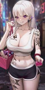 hand up, shoulder tattoo, dolphin shorts, earrings, original - Anime R34