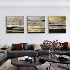 Set Of 3 Wall Art Gold Leaf Paintings
