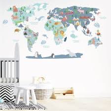 Map Happy World Blue Wall Stickers