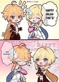 Aether and Lumine Celebrate Valentine's (Translated) [Ryokuka] :  rGenshin_Impact