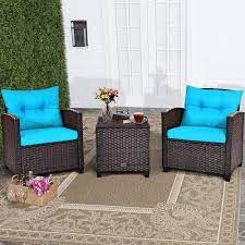 costway 3pcs patio rattan furniture set