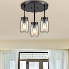 Mason Jar Ceiling Light Fixtures Contemporary Glass 3 Lights Semi Flush Light For Dining Room Beautifulhalo Com