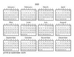 2020 printable calendars