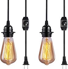 Amazon Com Vintage Plug In Hanging Light Kit Elibbren Industrial Style Pendant Lighting E26 E27 Lamp Socket 12 14ft Twisted Textile Black Cord With Dimmable On Off Switch Plug In Lamp Fixture 2 Pack Home