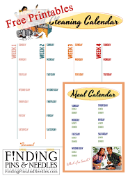 Finding Pins And Needles Free Printable Cleaning Meal Calendars