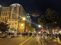 To 6 a.m., with no one except essential workers and credentialed media permitted outside at public places. Protesters In D C Met With Heavy Police Presence And Helicopters After Curfew Wamu