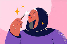 hijab doing makeup happy arabic