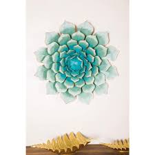 Metal Teal Fl Wall Decor