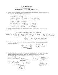 Chemistry 121 Worksheet Equations And