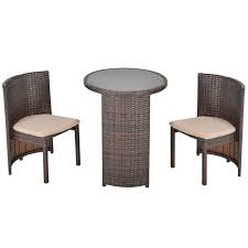 Outsunny 3 Piece Outdoor Wicker Patio Bistro Table Set With Nesting Design Cushioned