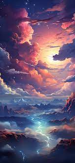 fantasy mountains clouds landscape