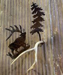 Handmade Metal Art Elk On Deer Antler