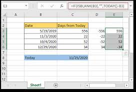excel formula count days from today