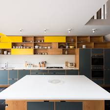 these kitchen cabinets are bright bold