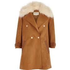 River Island Brown Faux Fur Collar Coat