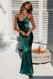 Mighty Touch Dress In Emerald Satin Produced By Showpo