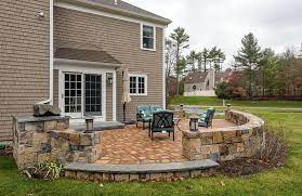 Backyard Raised Stone Patio With Small