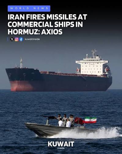 Iran's Revolutionary Guards fired at least two missiles at commercial ships transiting through the Strait of Hormuz on Monday night, Axios reported, citing two US officials. Two commercial ships suffered significant damage