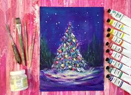 Как нарисовать новогоднюю елку. Пошаговый урок рисования акриловой краской  и текстурной пастой — Уроки рисования для начинающих