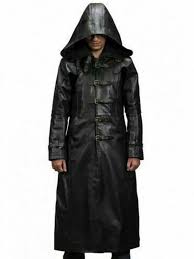 Huntsman Black Hooded Leather Trench Coat