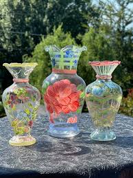 Hand Painted Glass Bud Vases 3 With