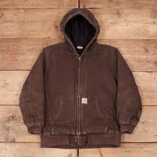 Details About Boys Vintage Carhartt Brown Hooded Quilt Lined Workwear Chore Large 14 16 R11795