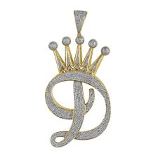 Initial Letter D Crown Pendant 3 16ct Round Diamond By Fehu