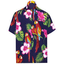 Hawaiian Shirt Mens Beach Aloha Camp Party Casual Holiday Short Sleeve Parrot Print A