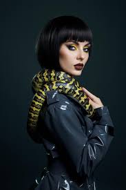 beauty woman python yellow snake around