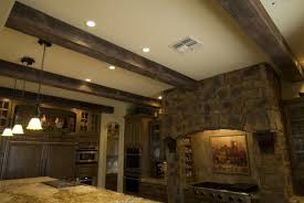 faux wood beams rustic kitchen