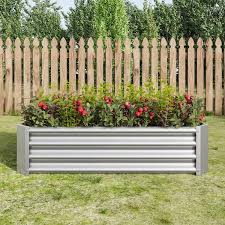 Tidoin 4 Ft W X 2 Ft D X 1 Ft H Silver Metal Rectangle Raised Garden Bed Planter Beds For Plants Vegetables And Flowers