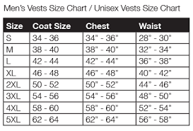 Size Chart Uniforms And Vests For Sale