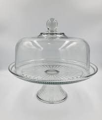 Clear Glass Cake Plate With Lid Vintage