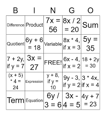 Expressions And Equations Bingo Card
