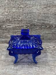 Vintage Cobalt Blue Glass Footed