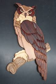 Solid Wood Intarsia Horned Owl Wall