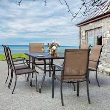 Nuu Garden 7 Pieces Rust Free Metal Outdoor Patio Dining Set With 6 Textilene Dining Chairs And Rectangular Dining Table