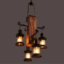 4 Heads Wood Chandelier Iron Ceiling Lamp Industrial Rustic Pendant Retro Light For Sale Online