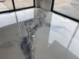 white marble metallic epoxy floor from
