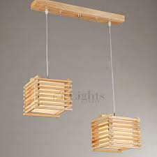 Natural Wooden Pendant Lights With Two Light