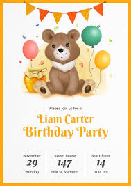 watercolor teddy bear birthday invitation
