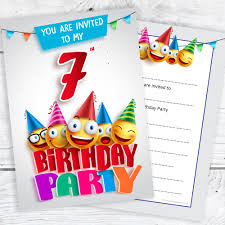 7th Birthday Party Invites Emoji Style Ready To Write With Envelopes Pack 10