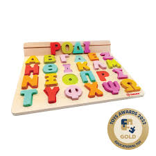 wooden alphabet with 50 flash cards
