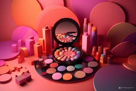 a colorful display of a makeup set with