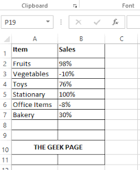 positive values with green color in excel