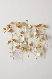 Gold Ginkgo Branch Candle Sconce